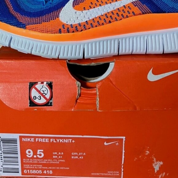 New in Box Nike Flyknit + Blue Glow Total Orange Mens 9.5 US 43 EUR RARE - Picture 16 of 16